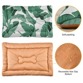 SEHANY Green Palm Leaf Dog Bed Cat Bed with Non-Slip Bottom, Kennel Bed Crate Soft Pet Bed Mattress Washable Pets Bed Pad for Small Medium Large Dogs Cats, 24x18in