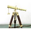 Shiny Brass Wooden Stand Tabletop Wooden Telescope Home Decor Antique
