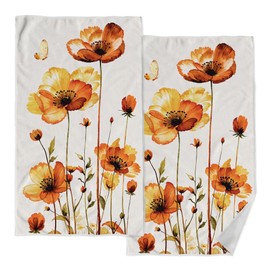 Zussun 2 Pack Orange Floral Bathroom Hand Towels Decorative Yellow Poppy Floral Dish Kitchen Towels 16x27 Inch Butterfly Leaves Plant Absorbent Soft Microfiber Bath Fingertip Towels Hotel Spa Decor