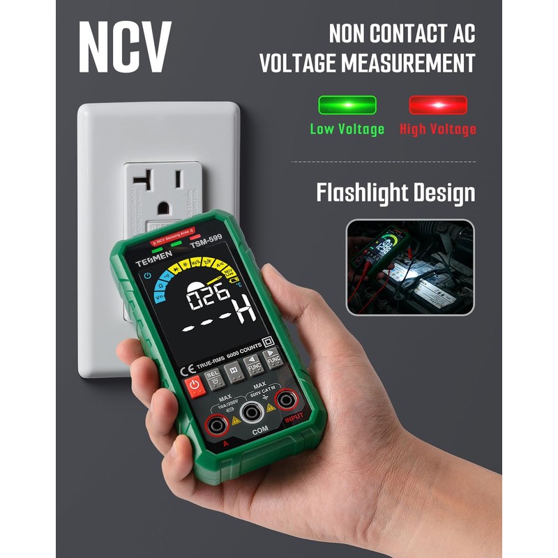 TSM-599 Smart Digital Multimeter, TRMS 6000 Counts, Voltage Tester, Volt