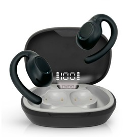 VOHECHS True Open Ear Wireless Headphones, Bluetooth 5.3 Earbuds with Ear Hooks - Premium Stereo, 40Hrs Battery Life, LED Display – Comfort, Crystal-Clear Calls for Driving, Grey Black