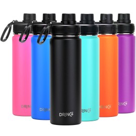 Drinco - Vacuum Insulated Stainless Steel Double Wall Water Bottle Traveling Camping Hiking with Spout leakproof Lid | Black | BPA Free | 20 oz