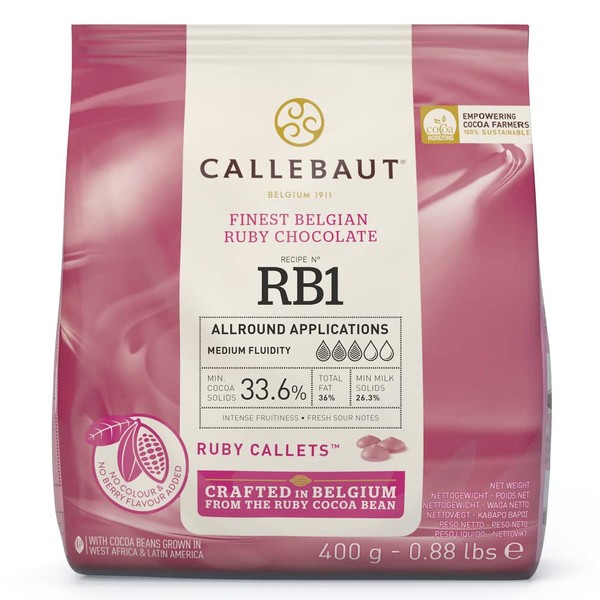 CALLEBAUT Receipe RB1 - Ruby Kuvertüre Callets, Pinke Schokolade, 43,6% Kakao (400 GR)