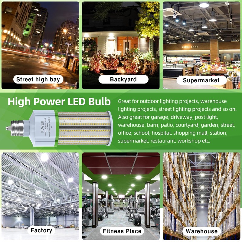 FLWEII LED Corn Light Bulb, 208-480V 100W E39 Mogul Base