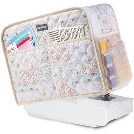 AMOIGEE Sewing Machine Cover for Brother, Singer, Janome – Quilted Dust Cover with Storage Pockets, Padded Protective Sewing Machine Case Fits Most Standard Sewing Machines (17" x 7" x 12")