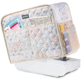 AMOIGEE Sewing Machine Cover for Brother, Singer, Janome – Quilted Dust Cover with Storage Pockets, Padded Protective Sewing Machine Case Fits Most Standard Sewing Machines (17" x 7" x 12")
