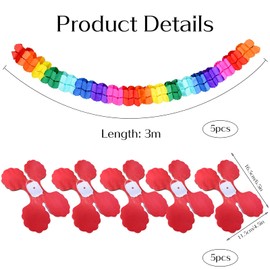 Pack of 5 Colourful Paper Garland, 3 m Paper Garland, Hanging Party Garlands, Birthday Garland, Four Leaf Paper Flower, Garlands Set for Party, Wedding, Carnival, Fancy Dress
