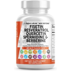 Clean Nutraceuticals Fisetin Quercetin Resveratrol with Spermidine Wheat Germ Extract - Health Supplement for Adults Longevity with Berberine, Collagen, Rhodiola, Apigenin