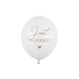 PartyDeco Latex Balloons with Just Married Print in Gold for Hel - White Balloons with Print - Diameter Approx. 30 cm (1 Op. 50 Pieces) for Wedding Birthday Wedding Baby Shower