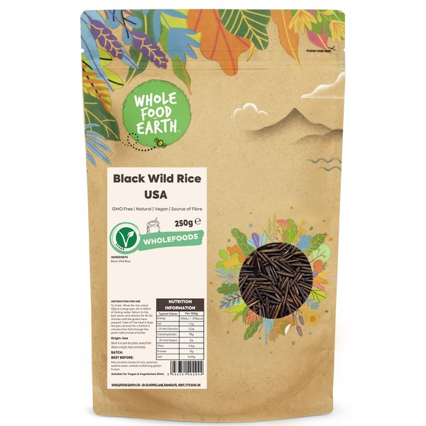 Whole Food Earth® - Black Wild Rice USA 250 g | GMO Free | Natural | Source of Fibre