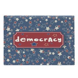 Ambesonne 4th of July Cutting Board, Hand Drawn Like Democracy Lettering and Colorful Repetitive Star Shapes, Decorative Tempered Glass Cutting and Serving Board, Large Size, Dark Sky Blue Ruby
