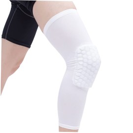 Kisangel Long Knee Pads Compression Sleeve Knee Protector Brace Non-Slip Knee Support Brace Man White Anti-collision Volleyball Soccer,Size L White