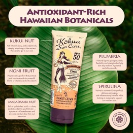 Kokua Sun Care Hawaiian Reef Safe Sunscreen SPF 50 | 3 oz | Zinc Oxide | Mineral Sunscreen | Face & Body | Moisturizing Sun Protection | Water Resistant | Chemical Free | Natural Ingredients