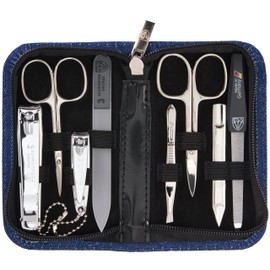 3 Swords Germany - brand quality 8 piece manicure pedicure grooming kit set for professional finger & toe nail care scissors clipper case in gift box, Made in Solingen Germany (6257)