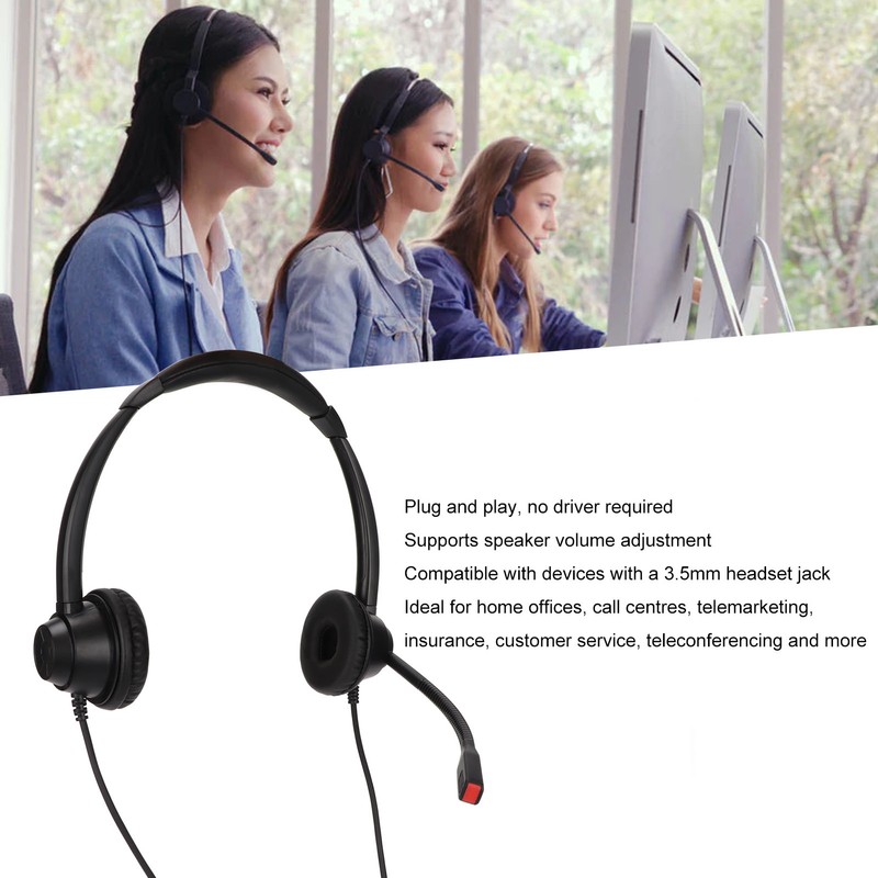 Call Center Headset Noise Cancelling Mic Supports Speaker Volume Adjustment