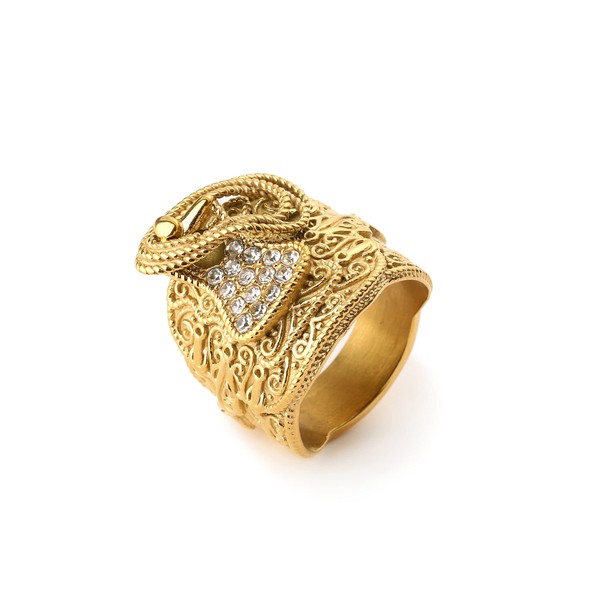 THE BLING KING Gold Saddle Ring with Stones, Mens Ring
