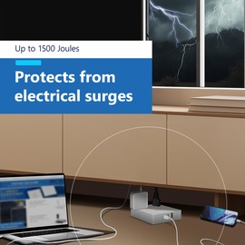 LIDER Outlet Extender with 6 Receptacles, USB-A and 2 USB-C, Ultra-Thin Flat-Plug, 6-Outlet Power Strip, Slim Angled Design, Surge Protector, 480 Joules, 5ft Cord, White, 2 Pack