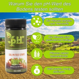 Joycabin pH Bodentest, ph Wert Boden Messen, 100 Tests Streifen Kit 3,0-9,0 Reichweite, Säure Test Messgerät für Garten, Rasen, Bauernhof, Gemüse, Pflanzen