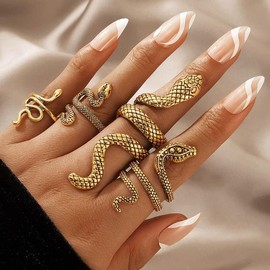 Wedity Vintage Snake Ring Set Stackable Knuckle Statement Rings Reptile Serpent Band Ring Jewelry for Women and Girls (Gold)