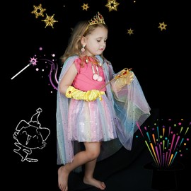 Aoiviss Princess Cape Set for Little Girl, 11PCS Princess Dress Up Clothes Cape Clock with Skirt for Girl 3-8 Birthday Gift