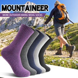Women Merino Wool Socks Winter Warm Thermal Thick Hiking Cozy Comfy Crew Socks Stocking Stuffers Gifts for Womens 5 Pairs(Mixcolor B)