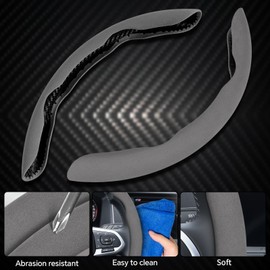 PAUUOOA Alcantara Material Steering Wheel Cover, Non- Slip Segmented Car Steering Wheel Cover, Steering Wheel Cover Men & Women, Universal 99% Car Wheel Cover Protector (Gray-Regular Style)