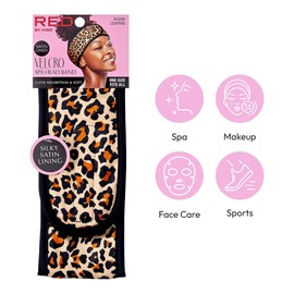 Red by Kiss Spa Headband for Washing Face, Adjustable Wrap Facial Makeup Hair Band Silky Satin Lining Terry Clothe with Magic Tape, Shower Bath Washing Mask Sport Yoga (LEOPARD)