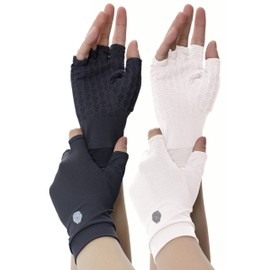 PIQIDIG Unisex SPF Fingerless UPF 50+ Men's Women's Sun Protection Driving Gloves Mittens Silicone Gel Black + White XL