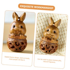 Ipetboom Rabbit Pendant Hollow Out Sachet Key Chain Accessory Vintage Car Hanging Decoration Bead Holder for Aromatic Diffusion Compact and Versatile Wooden Sculpture