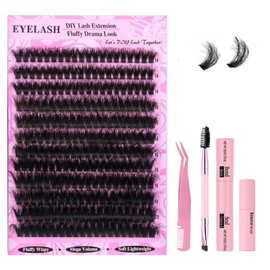 Individual Eyelashes Kit Cluster Lashes, Soft & Fluffy Volume Lash with Glue Bond & Lash Tweezers, 240 PCS Cluster Eye Lashes D-Curl 14-20 MM