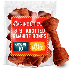 Canine Chews 8-9" XL Extra Large Rawhide Bone for Large Dogs Aggressive Chewers Savory Flavored 10 Pack (Beef Flavor)