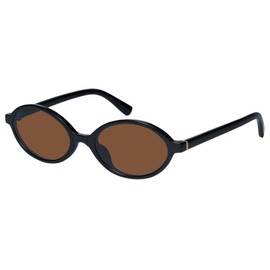mosanana Trendy Oval Sunglasses for Women 2025 Small 90s Retro Vintage Cute Fashion Cool Thin Skinny Narrow Tiny Black Frame Brown Lens MS52477