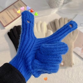 Winter Knit Gloves, Touchscreen Compatible, Warm Full Finger Design for Men and Women (Blue)