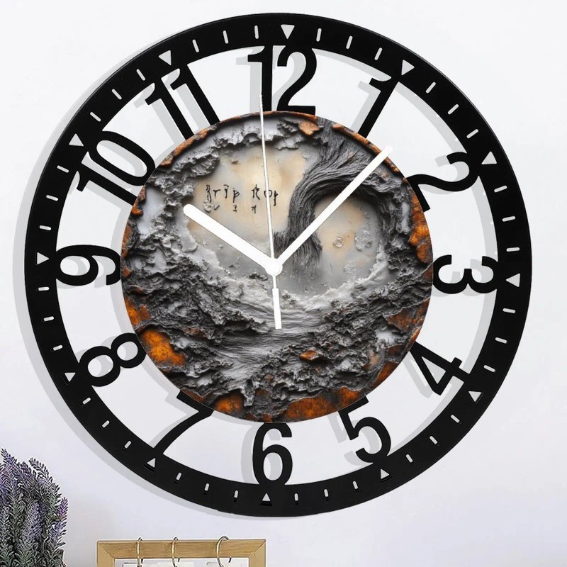 25cm Circular Iron Wall Clock with a Fern Frond Unfurling