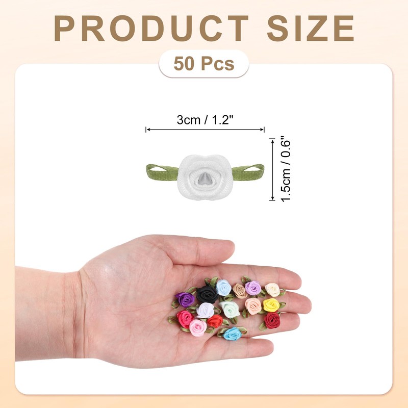 sourcing map 50pcs White Ribbon Roses 5/8" x1-3/16 Mini Roses