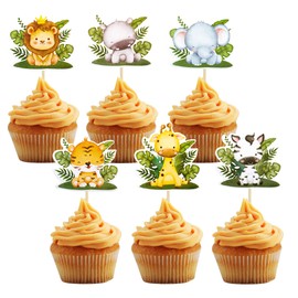 36 piezas de decoración para cupcakes de fiesta del bosque, animales del bosque, palillos de cupcakes, decoraciones de fiesta de cumpleaños temática salvaje para safari de la selva, suministros de fiesta de baby shower