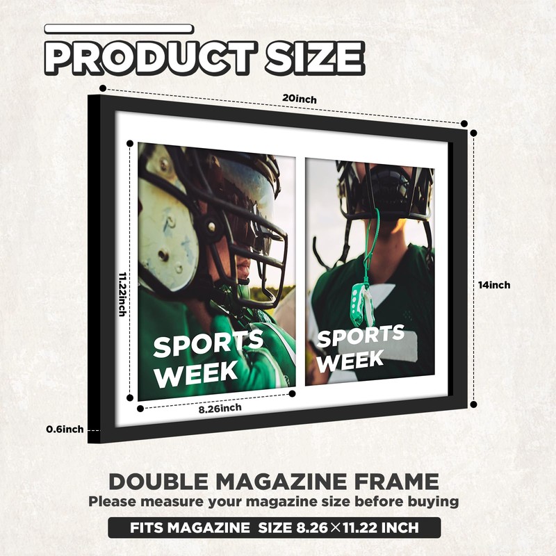 Qunclay 14x20 Inch Double Magazine Frame Displays Two 8x11 Inch