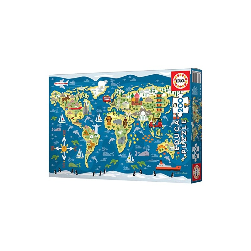 Educa 19292, World Map, 200 Piece Puzzle for Adults and
