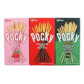 GLICO  6 PACK GLICO POCKY BISCUIT STICKS 3 FLAVORS MATCHA, CHOCOLATE & STRAWBERRY