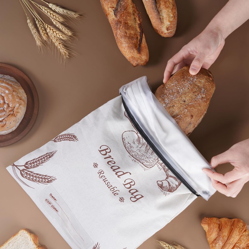 Puricon 2 PCS Reusable Linen Bread Bags for Homemade Bread,
