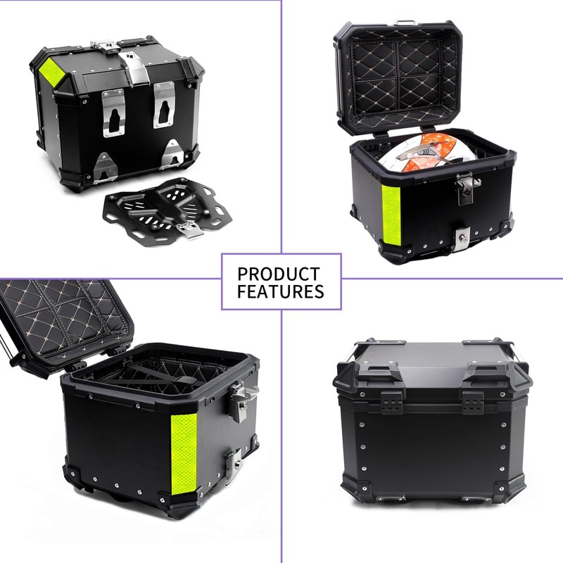 TINGPAI Motorcycle Top Case Set，Including Tail Box、Base Bracket、Backrest、Bag，Waterproof Aluminum Handle