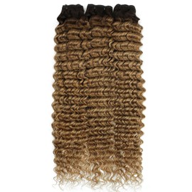 msVenus Ombre Human Hair T4/27# Brown to Honey Blonde Color Deep Wave Human Hair Bundles For Women Human Hair One Bundles (26 Inches)