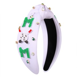 GLBCC Golf Headband Rhinestone Crystal Jeweled Knotted Headband Golf Beaded Embellished Wide Knot Head Band Game Day Sport Hair Accessories Gift (white golf mom)