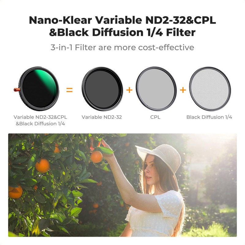 K&F Concept 40.5mm Black Diffusion 1/4 & Variable ND2-ND32(1-5 Stops)