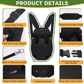 Pet Carrier Backpack, Hands-Free Adjustable Dog Front Carrier Legs Out & Easy-Fit Dog Backpack Carrier for Hiking Camping Traveling Cycling for Small Dogs and Rabbits (Large, Black)