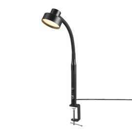 15" LED Integrated Clamp Desk Lamp, Matte Black, Adjustable Silicone Gooseneck, Dimmable, 2.1 USB + USB-C Ports, 4.5 Watts, 3 Color Temperatures, 250 Lumens
