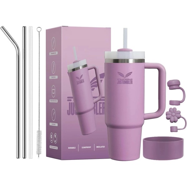 JUSTUMBLER 40oz Stainless Steel Tumbler with Handle – Leak-Proof Lid,