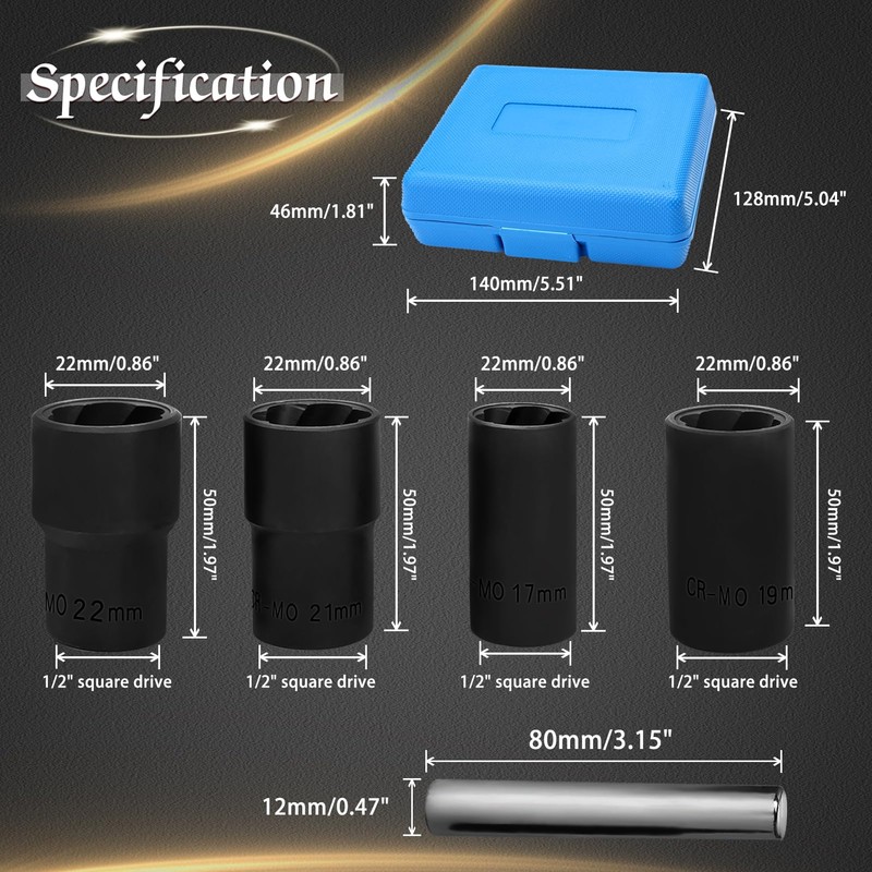 SPEEDWOX 1/2 Inch Drive Impact Lug Nut Socket 5Pcs Lug