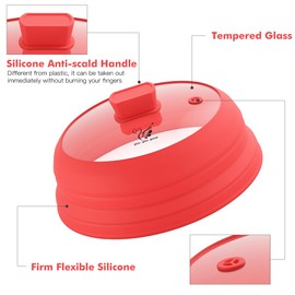 Microwave Splatter Cover Glass with Collapsible Silicone for Food Cover Plate Cover 10.8 inch with Anti-Scalding Gloves