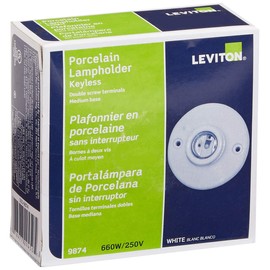 Leviton Porcelain Keyless Ceiling Lampholder, 3-3/4", 9874, White